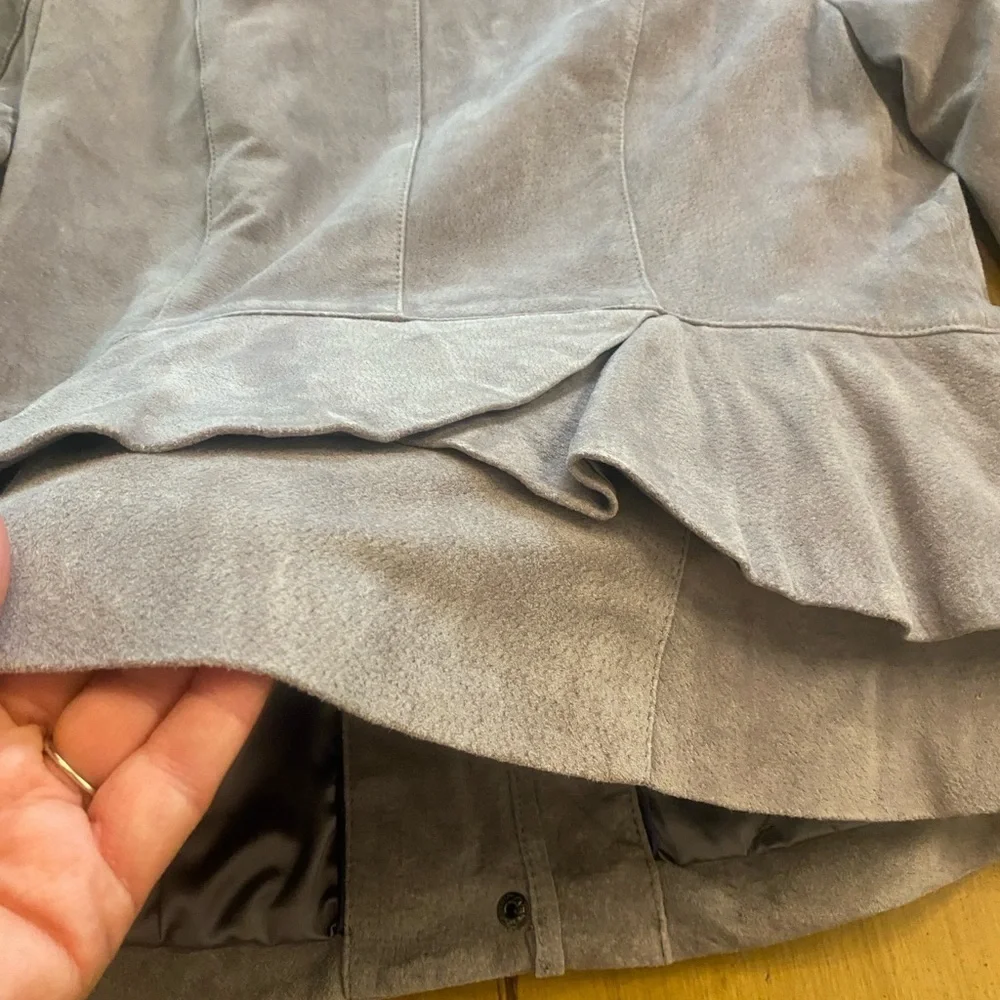Women’s Gray Leather Suede Peplum Lined Jacket New Size M-L Pretty!